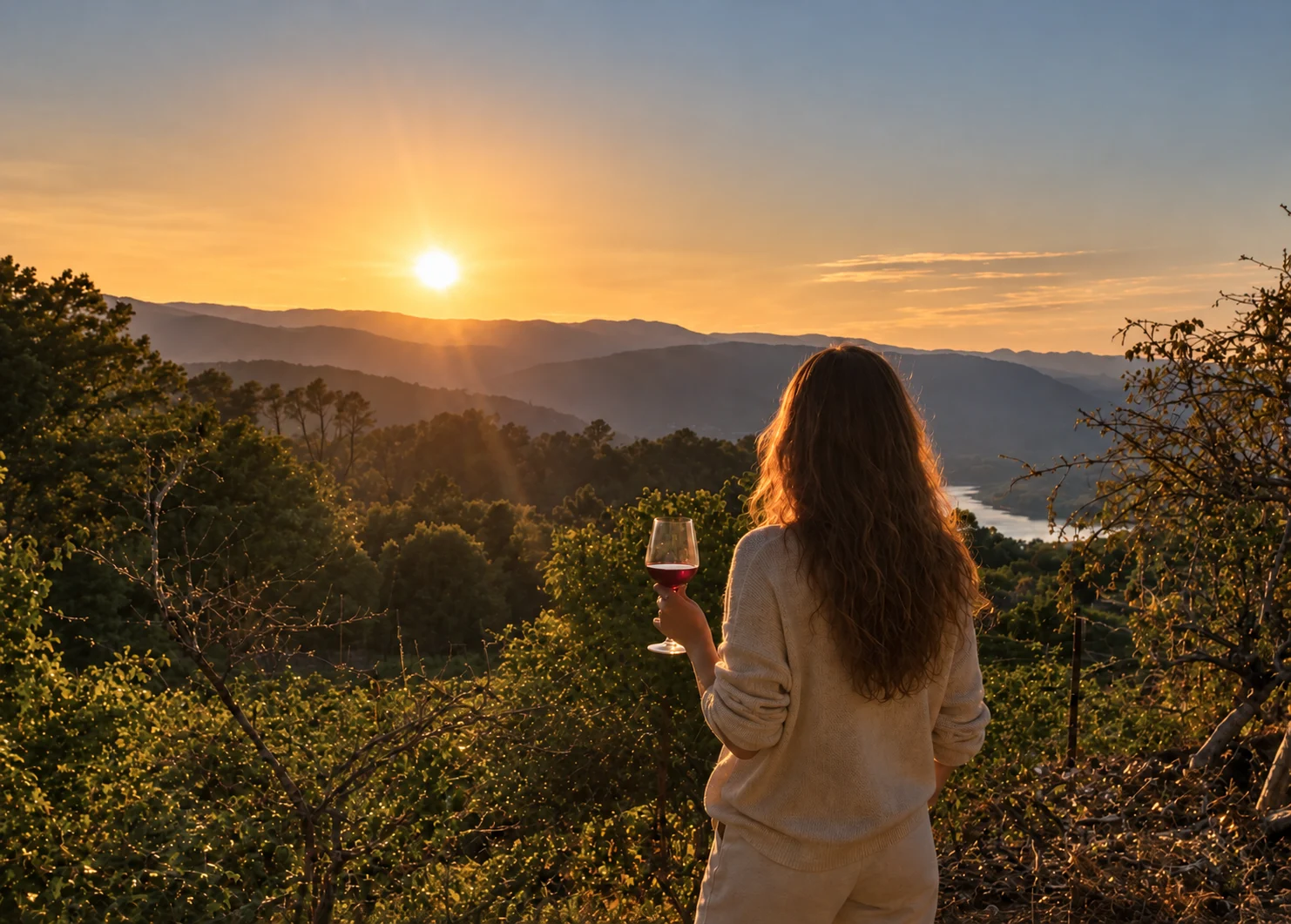 Una copa al atardecer con vistas al Miño desde Casa Cruceira